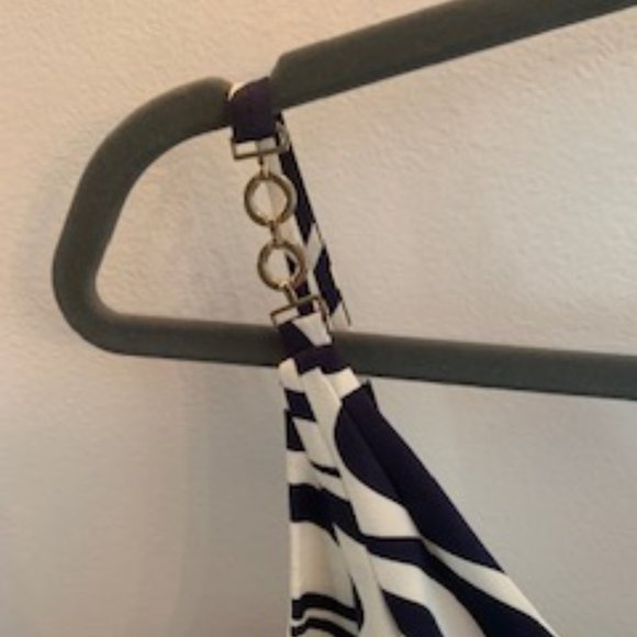 Ann Taylor Silk Navy Blue & White Swirl Print Dress with Accent Straps Size 4 - Picture 3 of 6